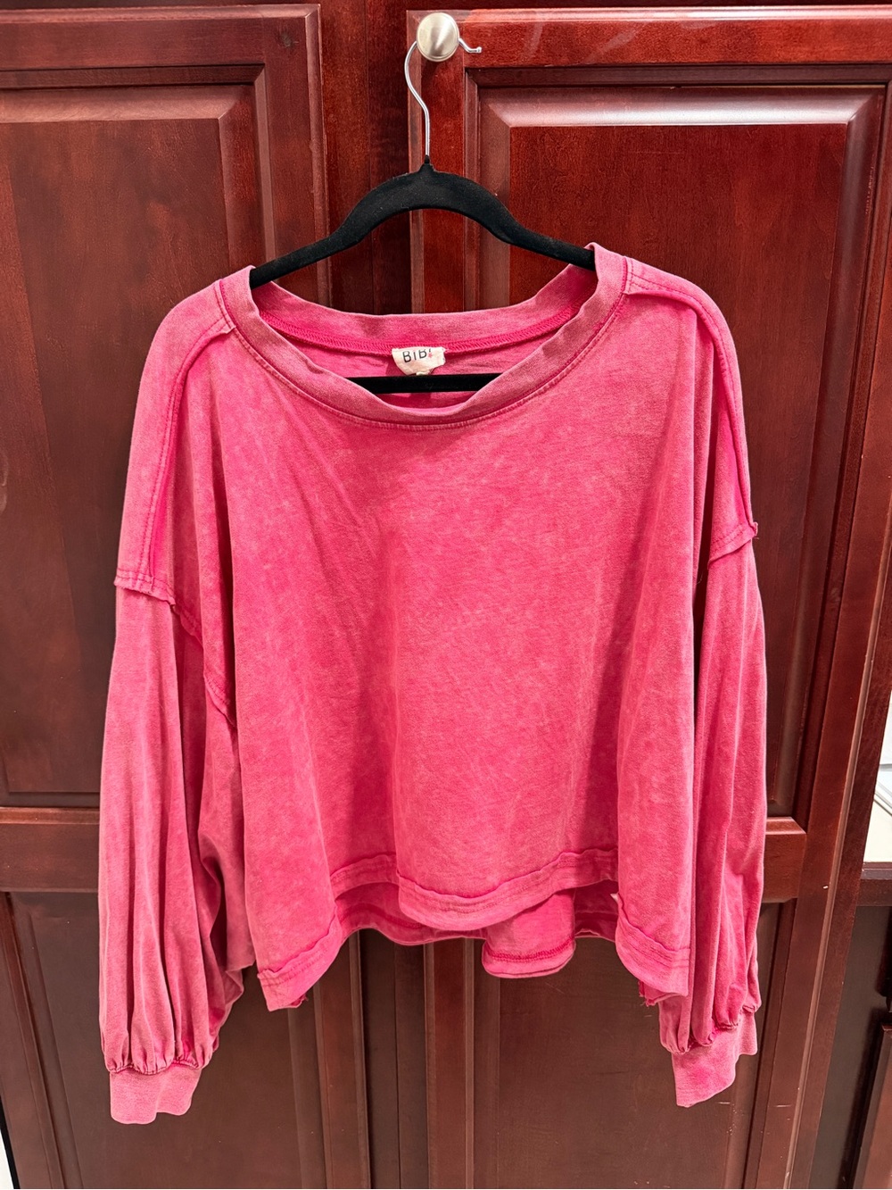 NWOT BiBi Washed Pink Oversized Top | Balloon Sleeve Pullover | Women’s Small
